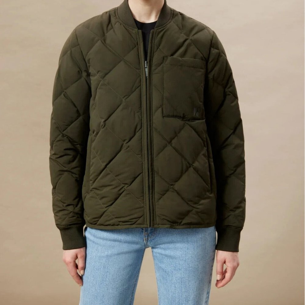 Frank and Oak Womens Small Rosin Green The Skyline Reversible Bomber Jacket